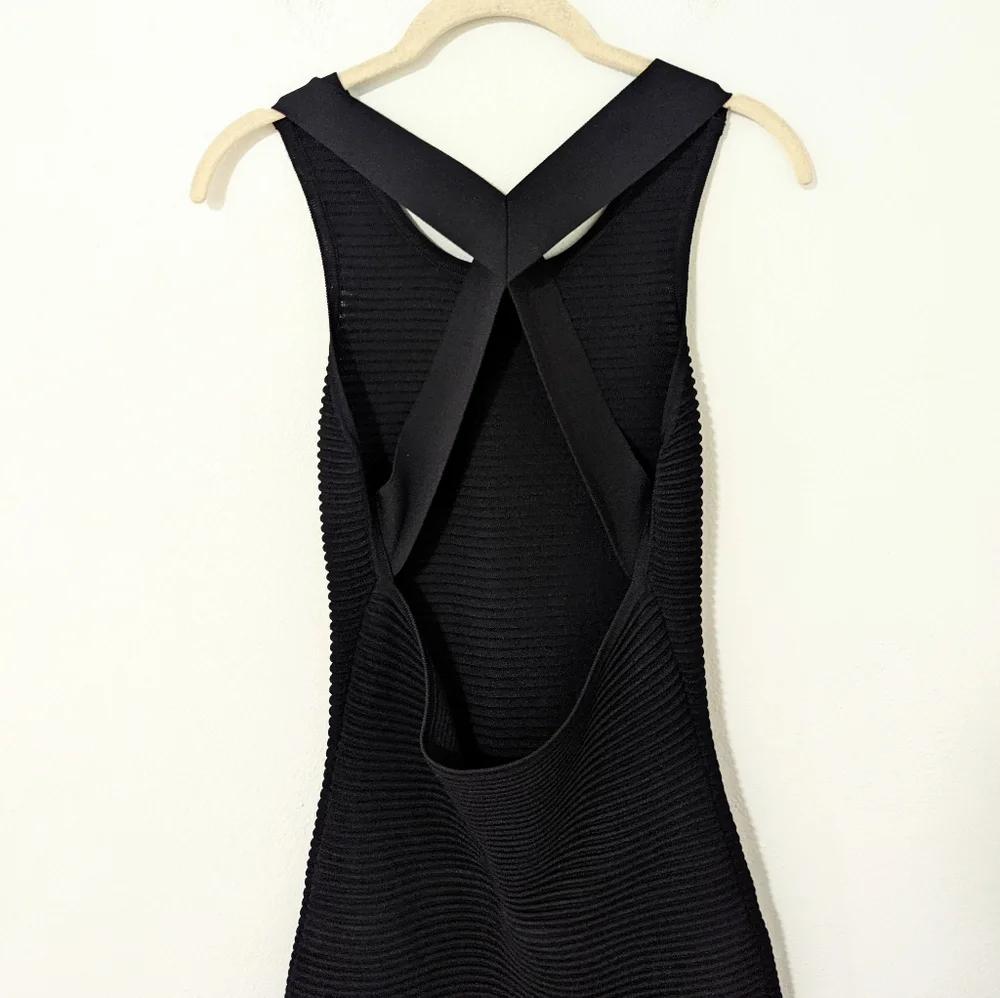 Jonathan Simkhai LBD Ribbed Bodycon Knee Length Dress Open Back Black Medium M